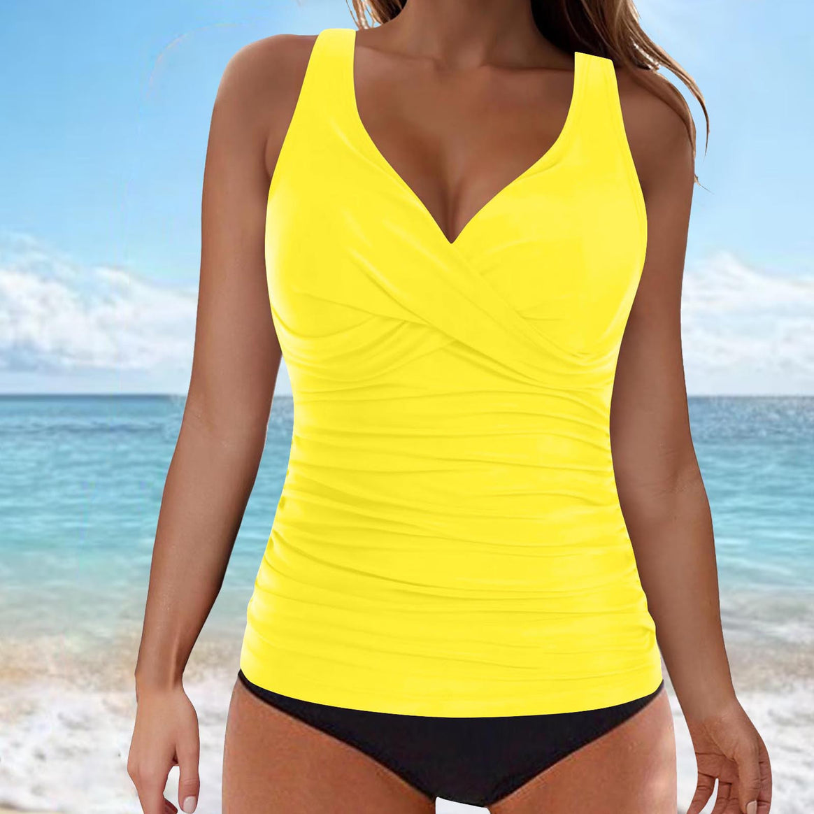 Ladies elegant wrap swim top with ruffles Mune Fashion