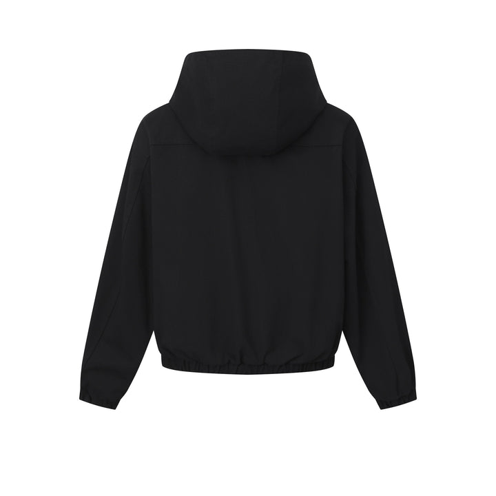 Women's short cut hooded jacket with drawstring hem and patch pockets Mune Fashion
