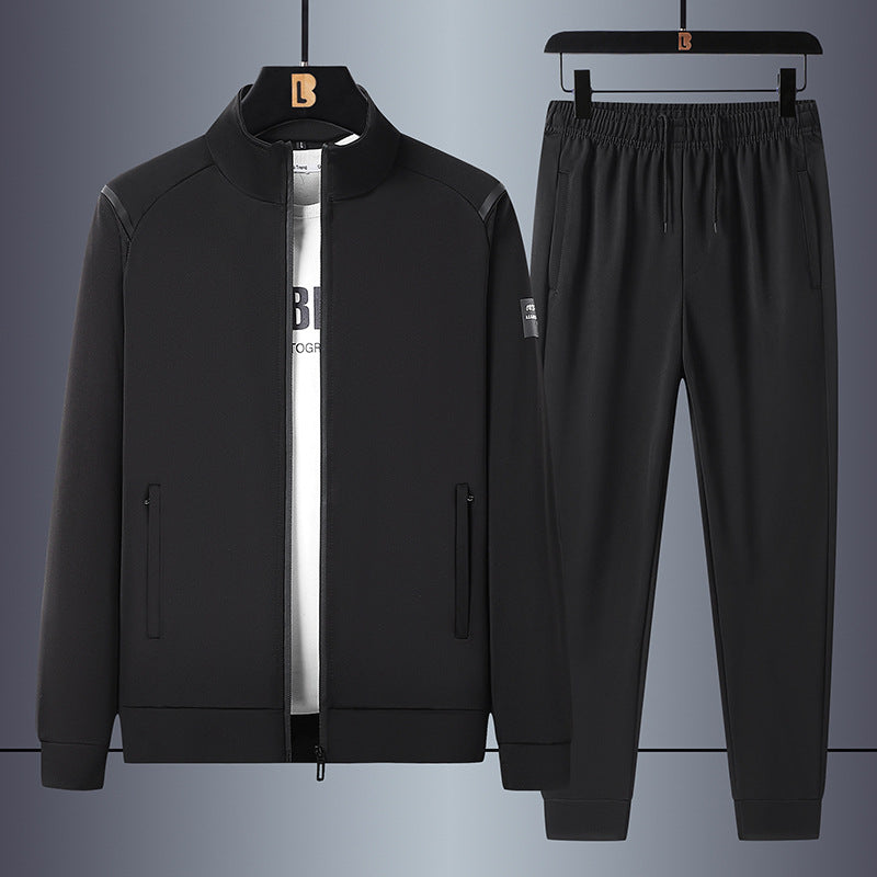 Men's casual sports training set with stand-up collar zip jacket and elastic drawstring jogging pants Mune Fashion
