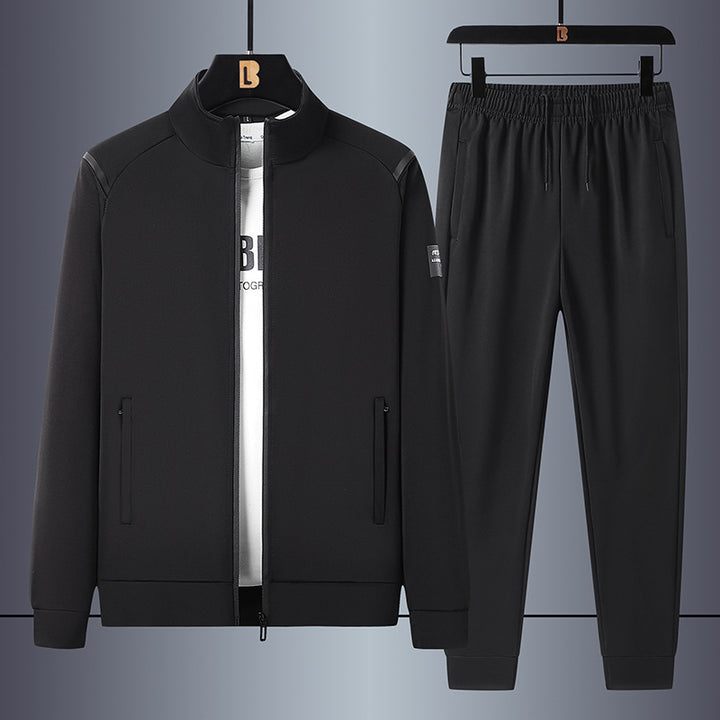 Men's casual sports training set with stand-up collar zip jacket and elastic drawstring jogging pants Mune Fashion