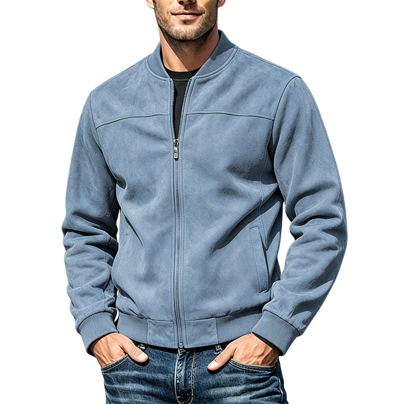 Men's Suede-Look Bomber Jacket with Zipper and Ribbed Cuffs Mune Fashion