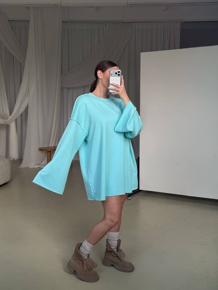 Women Oversized Sweater Dress with Wide Trumpet Sleeves Mune Fashion