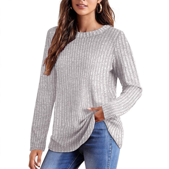 Women's ribbed fine knit long sleeve with round neckline and asymmetrical hem Drune