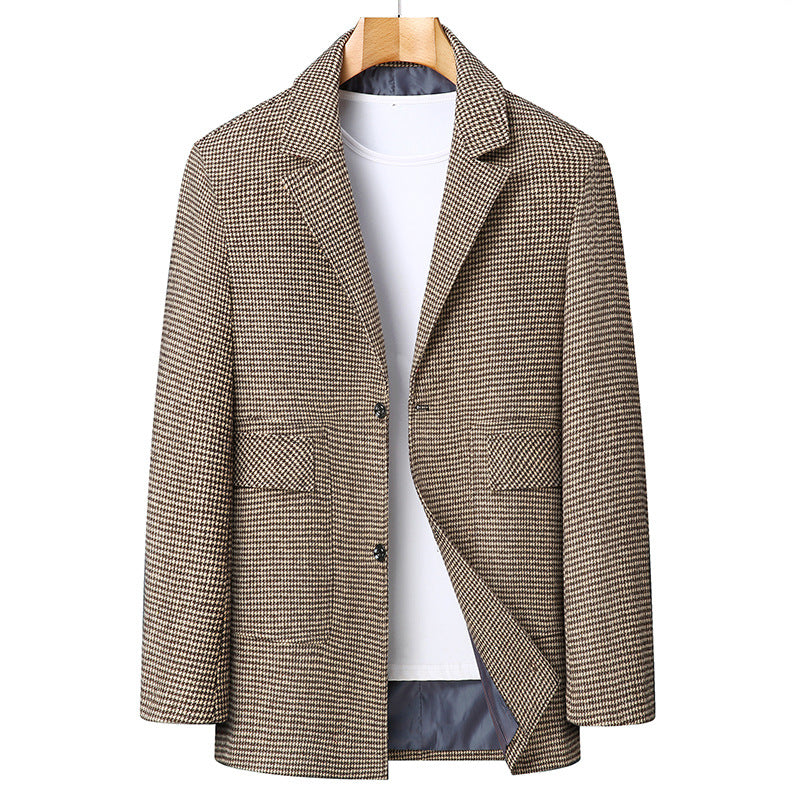 Men's transitional short coat in blazer style made of wool blend with houndstooth Mune Fashion