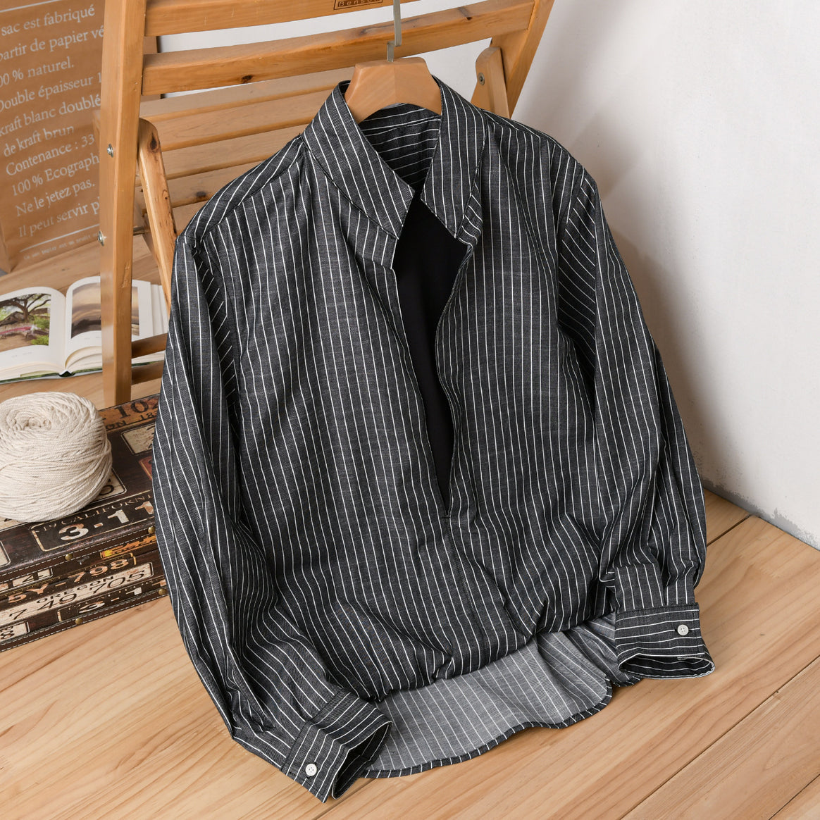 Men Striped Oversized Shirt with Kent Collar and Concealed Button Placket Mune Fashion