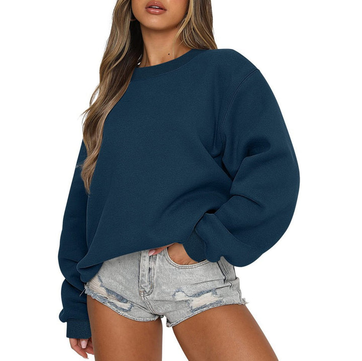 Women's oversized round neck sweatshirt made of cotton blend with dropped shoulders, brushed inside, and elastic cuffs Mune Fashion