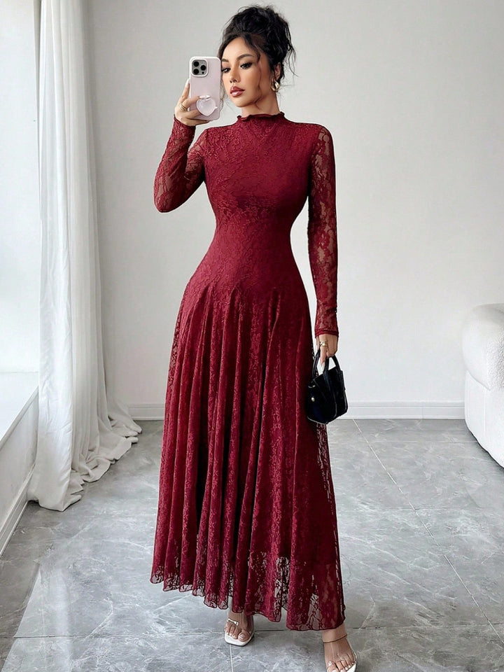 Ladies Elegant Wedding Dress with Lace Sleeves Mune Fashion