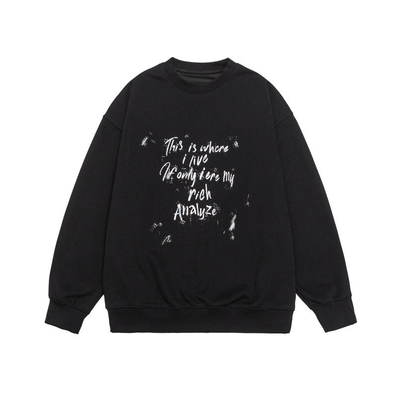 Unisex Loose Oversized Sweatshirt with Worn Script Print, Ribbed Cuffs, and Relaxed Fit Mune Fashion