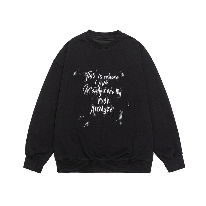 Unisex Loose Oversized Sweatshirt with Worn Script Print, Ribbed Cuffs, and Relaxed Fit Mune Fashion