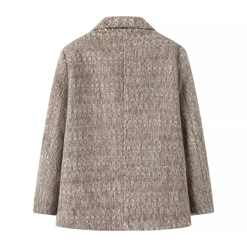 Women's Boxy Wool Blend Blazer Coat with Boucle Structure, Notched Lapel and Flap Pockets Mune Fashion