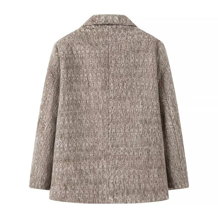 Women's Boxy Wool Blend Blazer Coat with Boucle Structure, Notched Lapel and Flap Pockets Mune Fashion