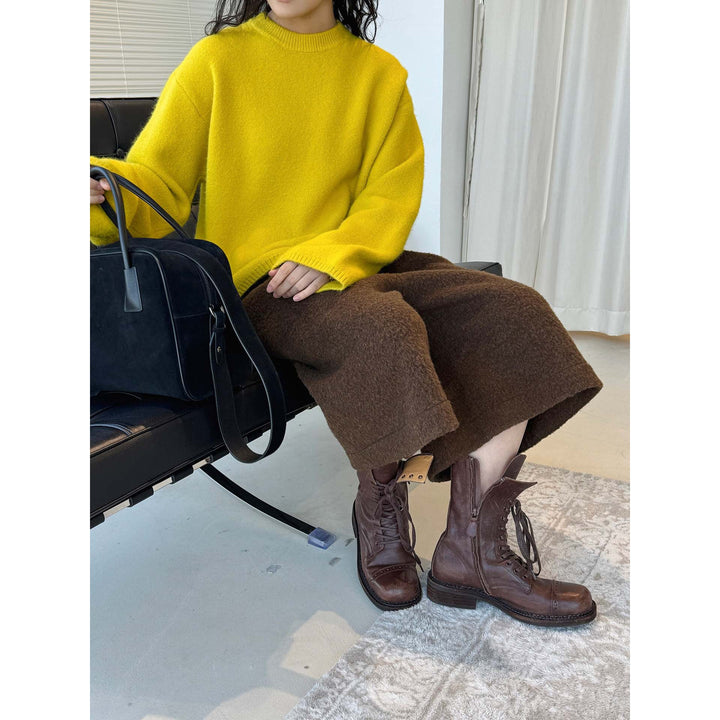 Women Soft Angora-Optic Round Neck Sweater with Loose Oversize Silhouette Mune Fashion