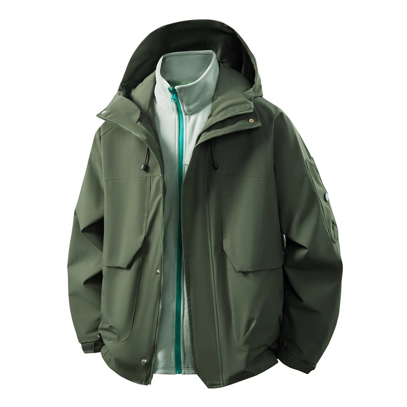Men's Water-Repellent Double Jacket with Removable Fleece Inner Jacket and Hood Mune Fashion