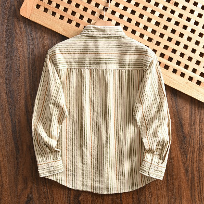 Men's Casual Long Sleeve Shirt with Fine Stripes Mune Fashion