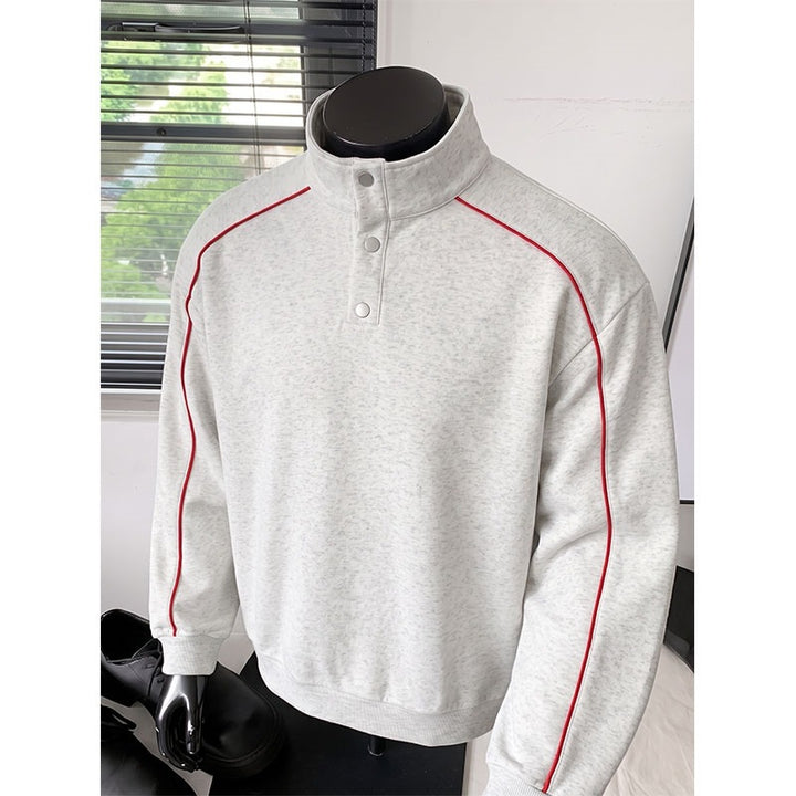 Men's sweatshirt with stand-up collar, snap-button half placket and contrasting shoulder piping Mune Fashion