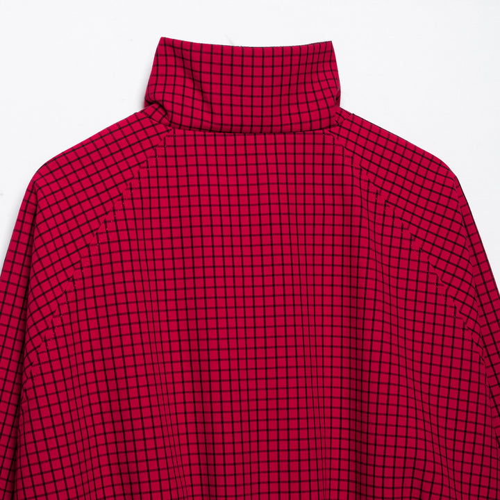 Women Checked Cropped Jacket with Stand-up Collar and Zipper Mune Fashion