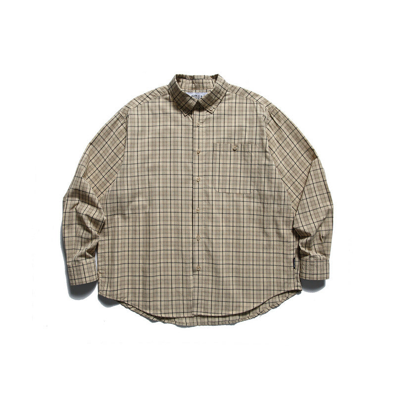 Men's Oversized Checkered Button-Down Shirt with Chest Pocket and Rounded Hem Mune Fashion