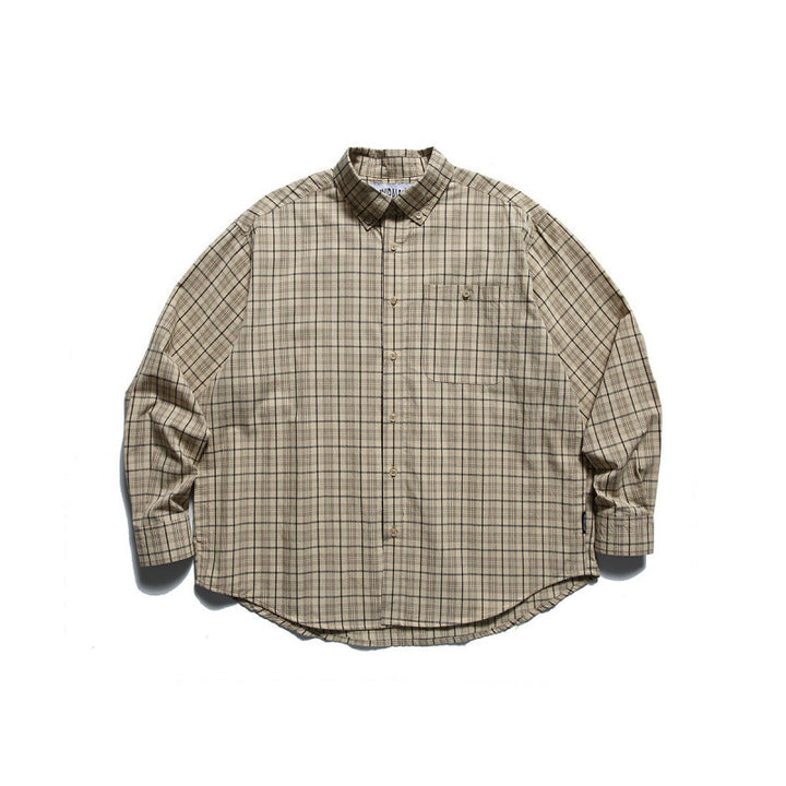 Men's Oversized Checkered Button-Down Shirt with Chest Pocket and Rounded Hem Mune Fashion