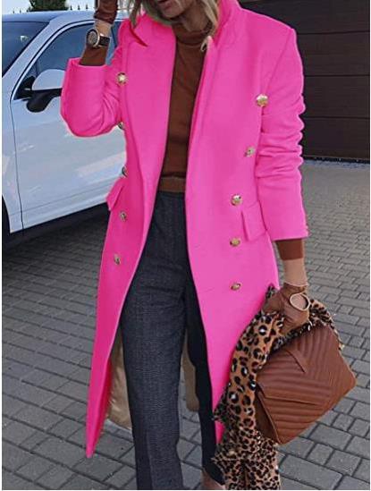 Women's fitted double-breasted wool blend coat with decorative jewel buttons and long silhouette Mune Fashion