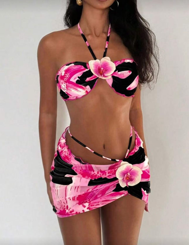 Women's Bikini Set with Floral Wrap Skirt Mune Fashion