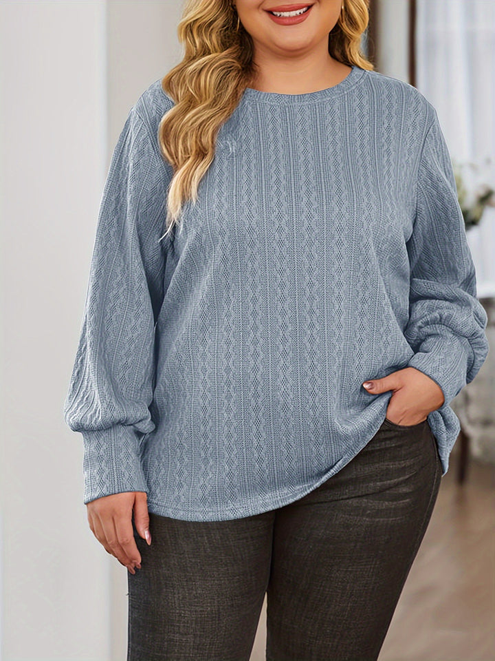 Women Textured Oversized Knit Sweater with Round Neck and Balloon Sleeves Mune Fashion