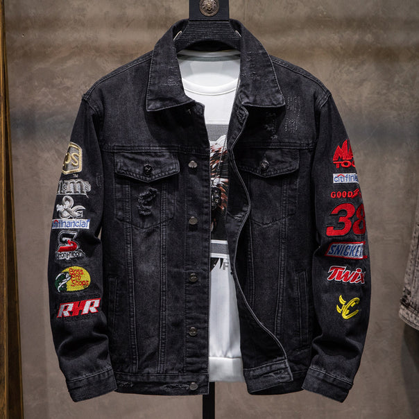 Men's Fashion Denim Jacket with Creative Embroidery Mune Fashion