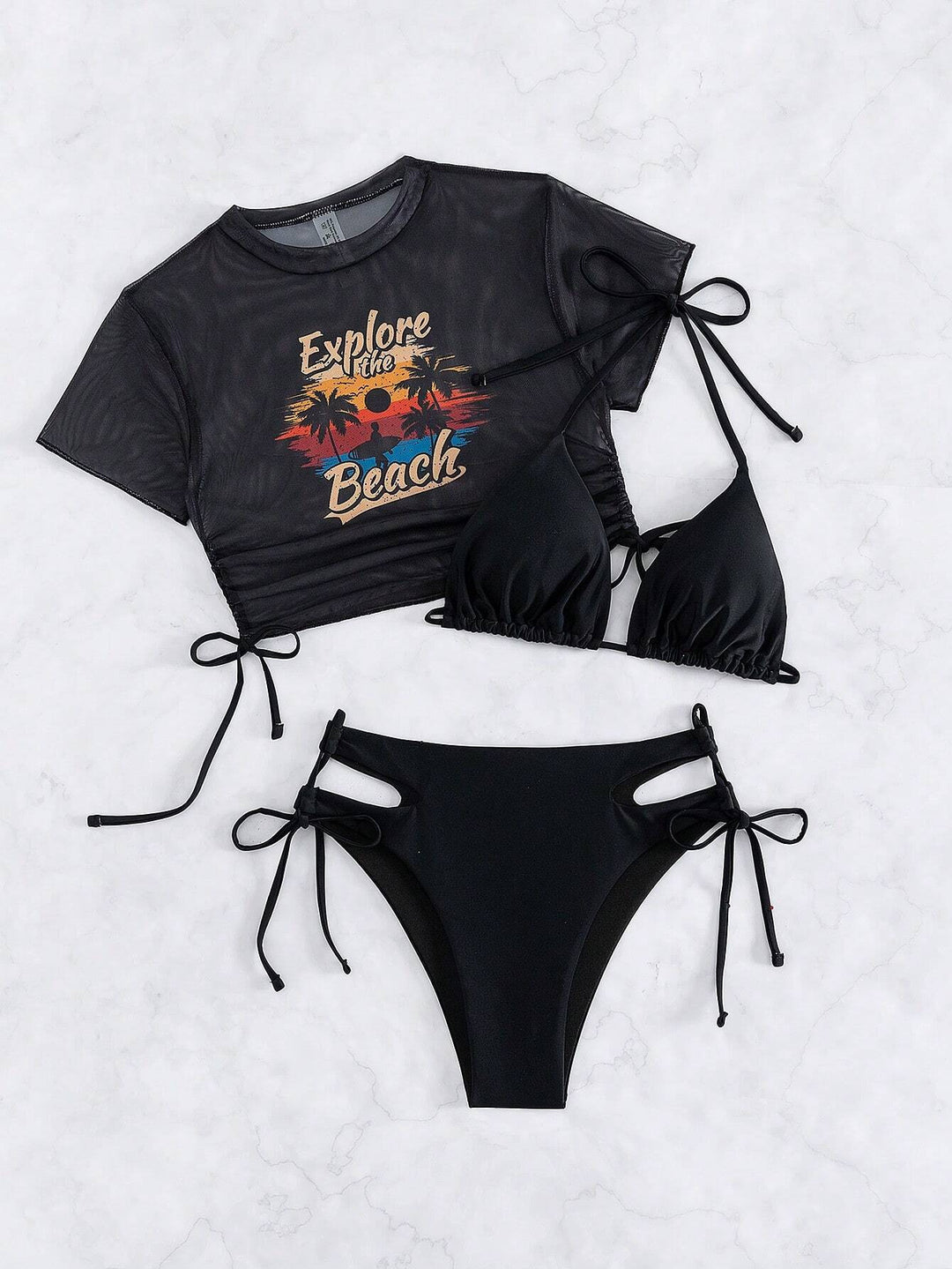 Women's Set with Crop Top and Triangle Bikini Mune Fashion