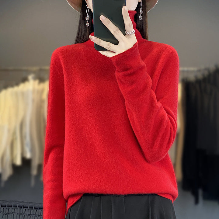 Women's Soft Fine Knit Roll Neck Sweater with Cashmere-Like Feel and Extended Cuffs Mune Fashion
