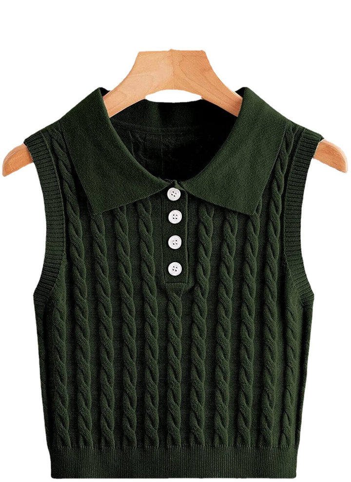 Women's fine knit sleeveless polo vest with cable pattern and tailored cut Mune Fashion