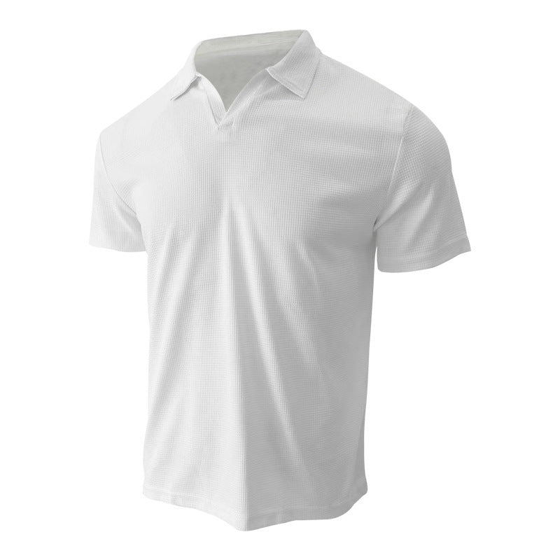 Men's textured collar top with open V-neck and light waffle structure Mune Fashion