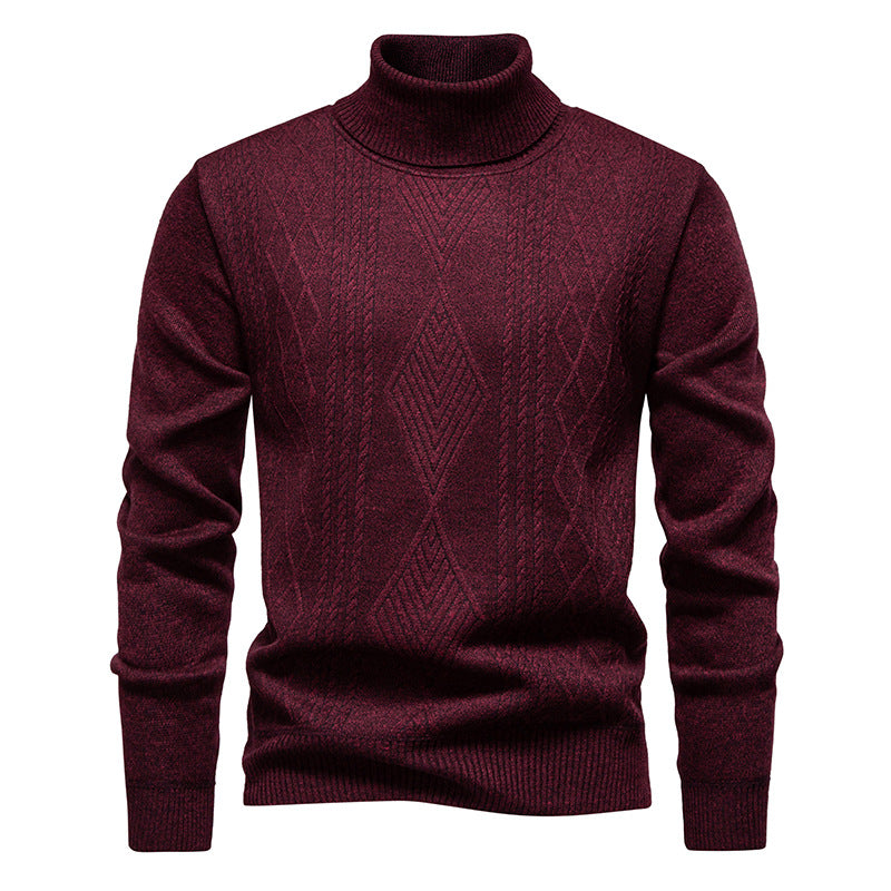 Men's fine-knit turtleneck sweater with structured cable pattern texture and slim fit Mune Fashion