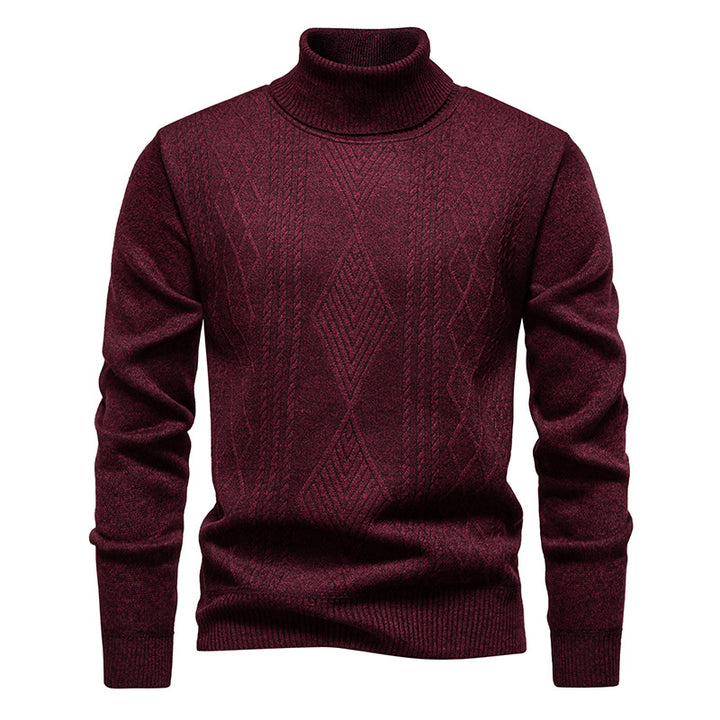 Men's fine-knit turtleneck sweater with structured cable pattern texture and slim fit Mune Fashion