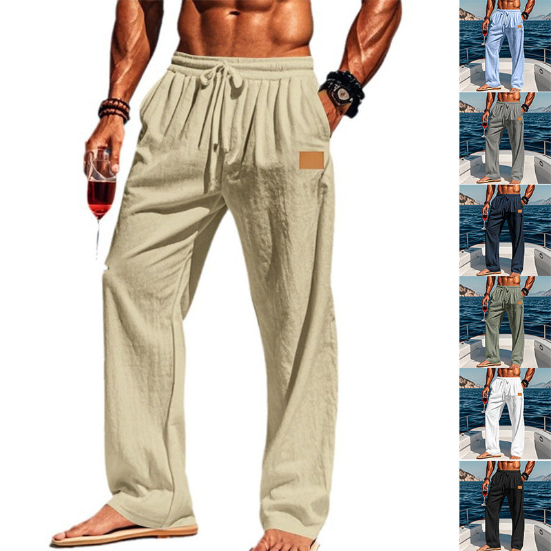 Men's casual linen relaxed trousers with wide leg, drawstring waistband, and deep side pockets Mune Fashion