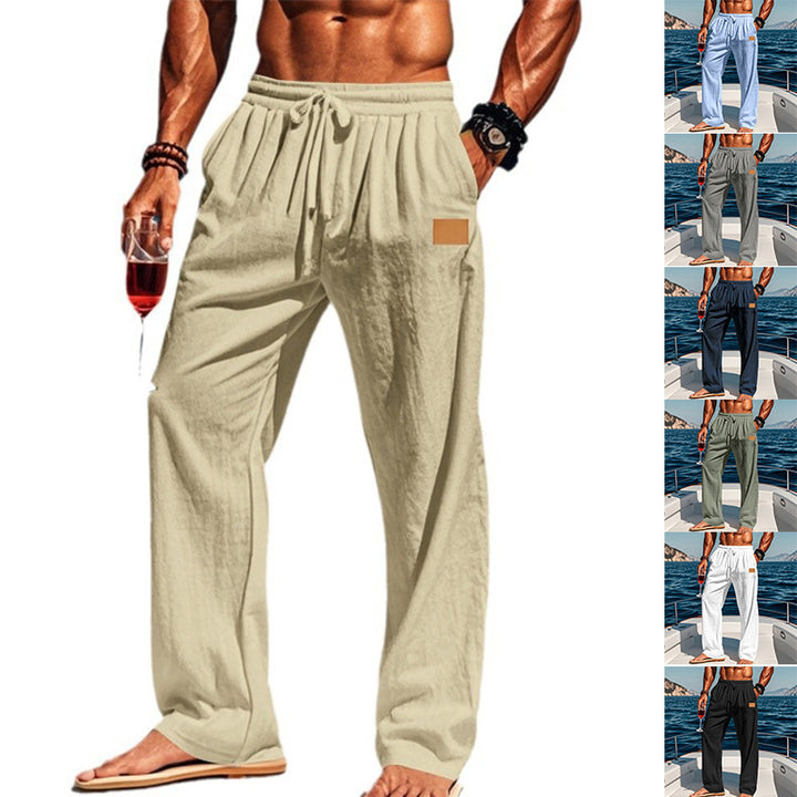 Men's casual linen relaxed trousers with wide leg, drawstring waistband, and deep side pockets Mune Fashion