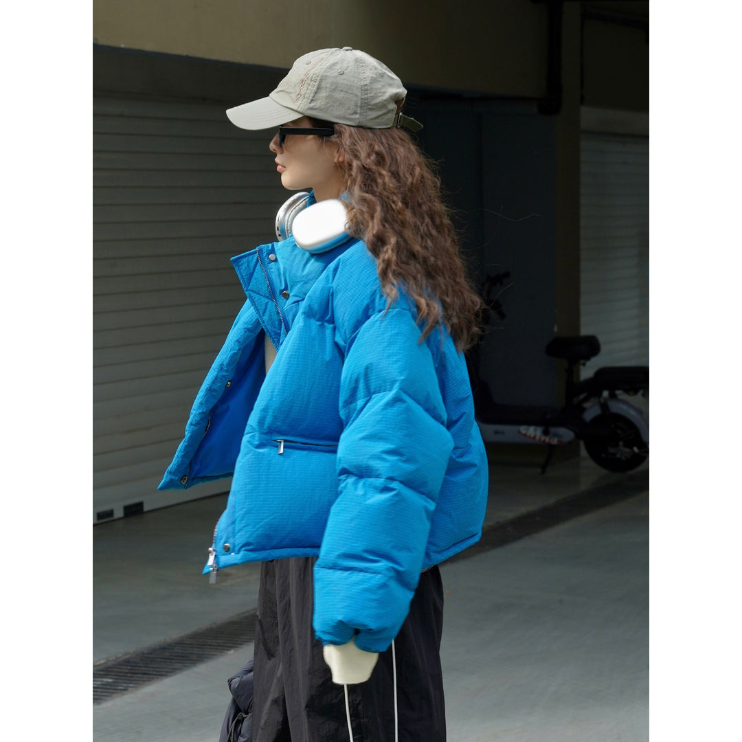 Women's short-cut padded down jacket with high collar and matte nylon surface Mune Fashion