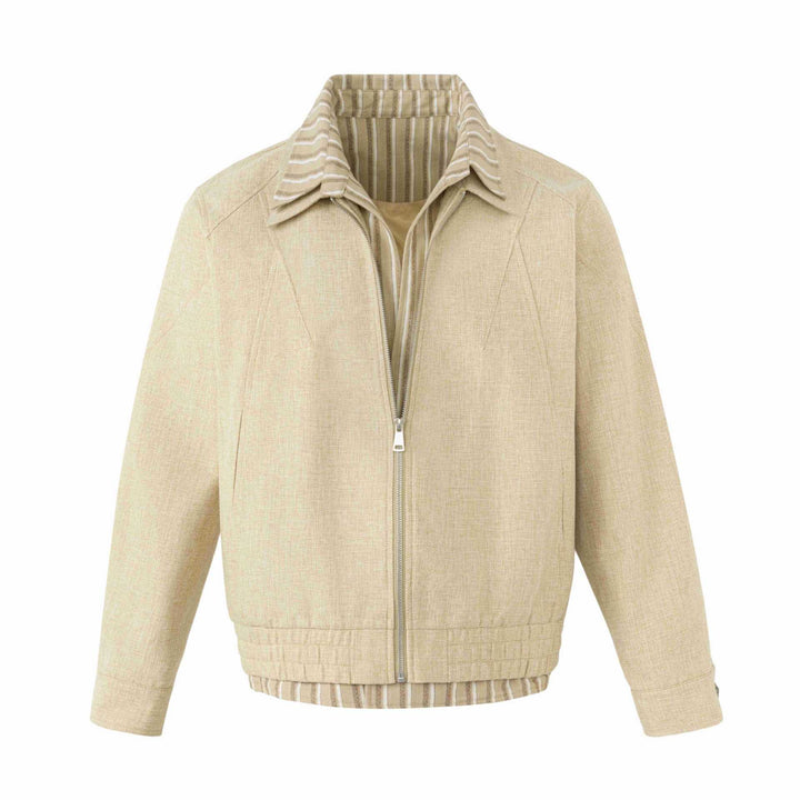 Women's Lightweight Boxy Blouson Jacket in Linen Look with Striped Inner Collar Mune Fashion