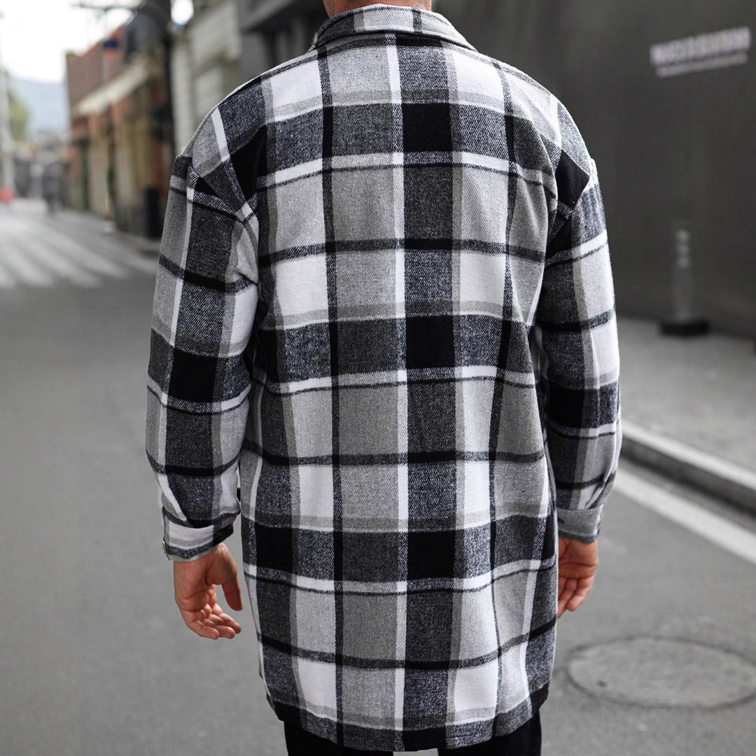 Men's checked longline overshirt with patch chest pockets and button placket Mune Fashion