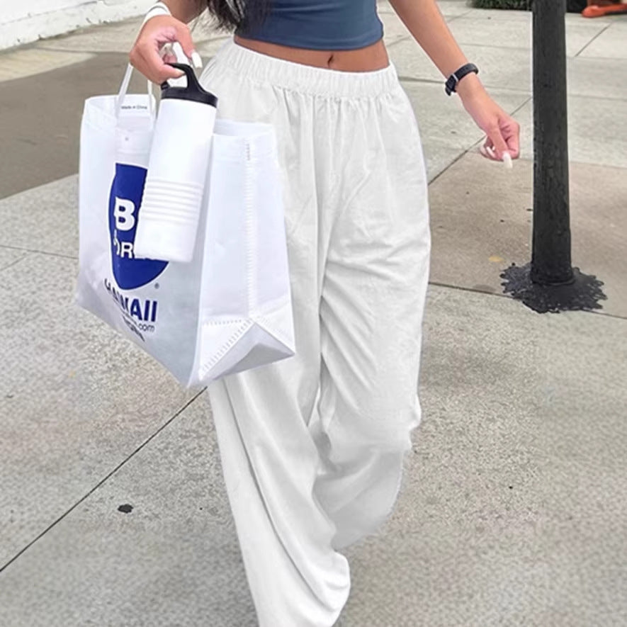 Women Wide Straight-Leg Pants with Elastic Waistband and Fringe Hem Mune Fashion