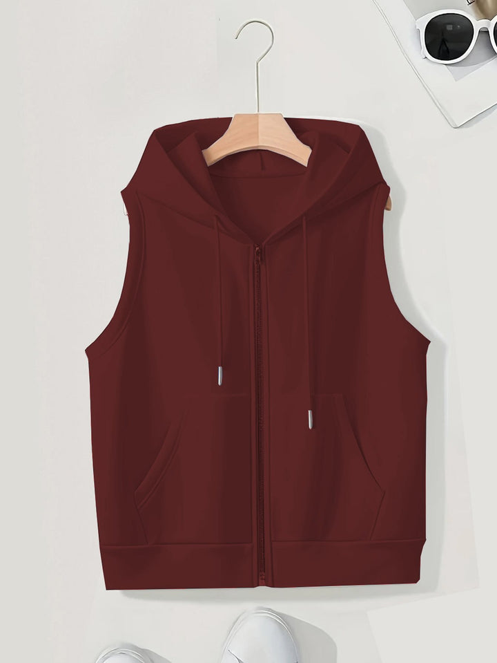 Women's Sleeveless Zip Hoodie Vest made of soft sweat with kangaroo pockets Mune Fashion