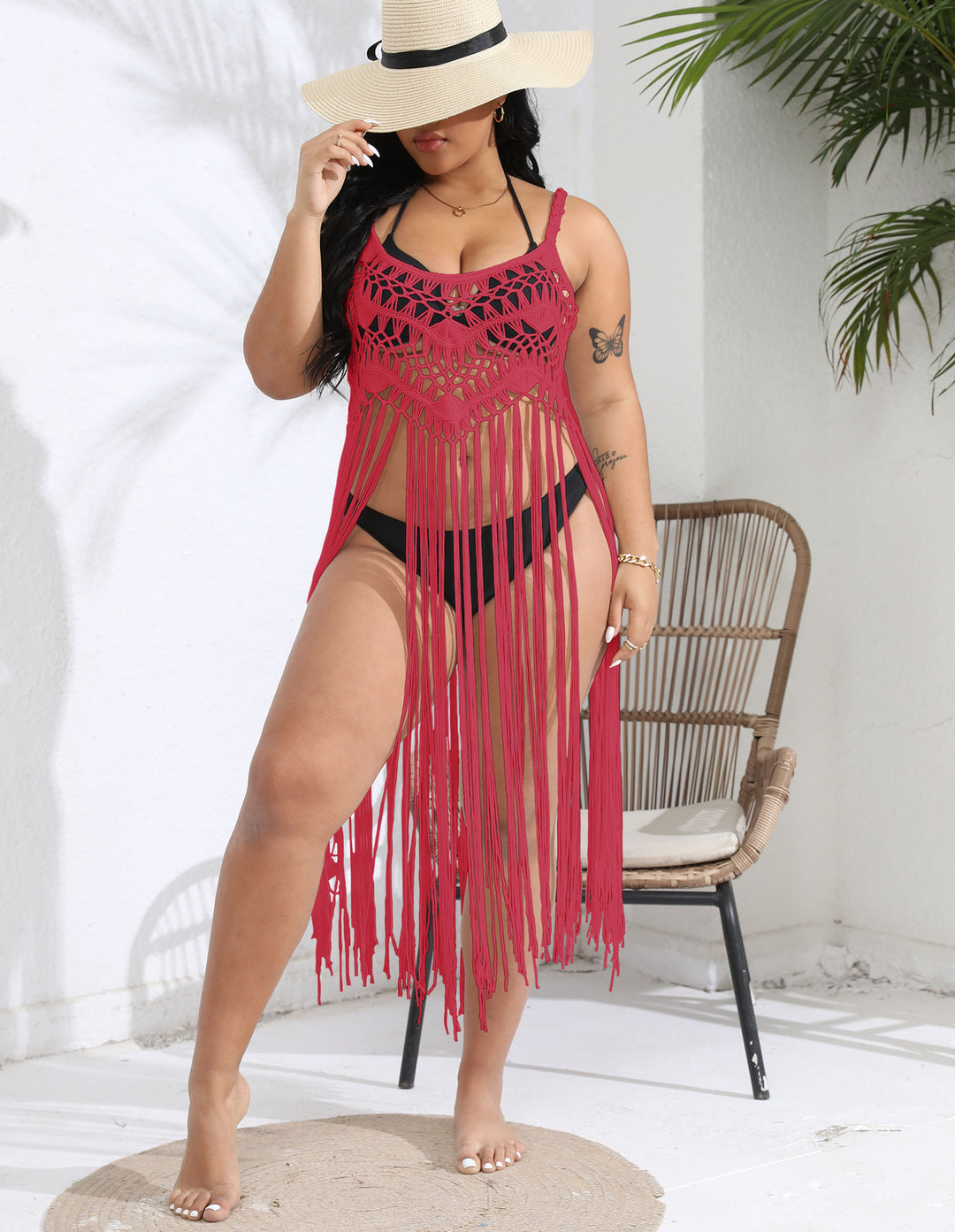 Women crocheted beach cover-up with fringed design Mune Fashion