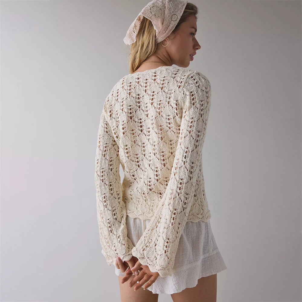 Ladies airy crochet knit cardigan Mune Fashion