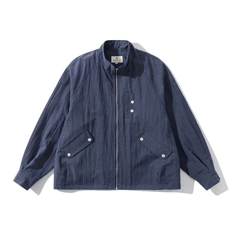 Men's Lightweight Windbreaker with Stand-Up Collar, Raglan Sleeves and Snap Button Pockets Mune Fashion