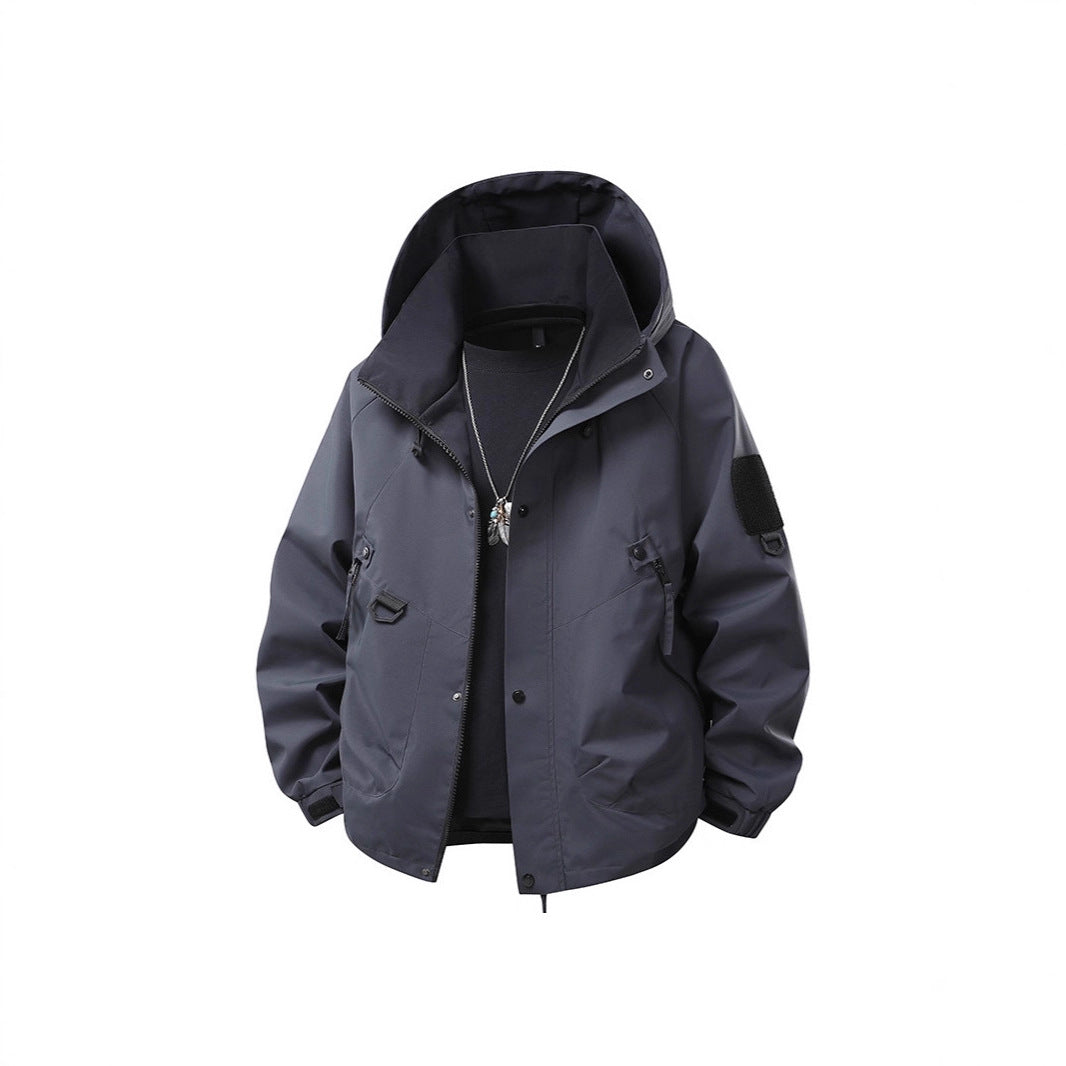 Men's waterproof outdoor utility rain jacket with hood, multiple pockets and adjustable hem Mune Fashion