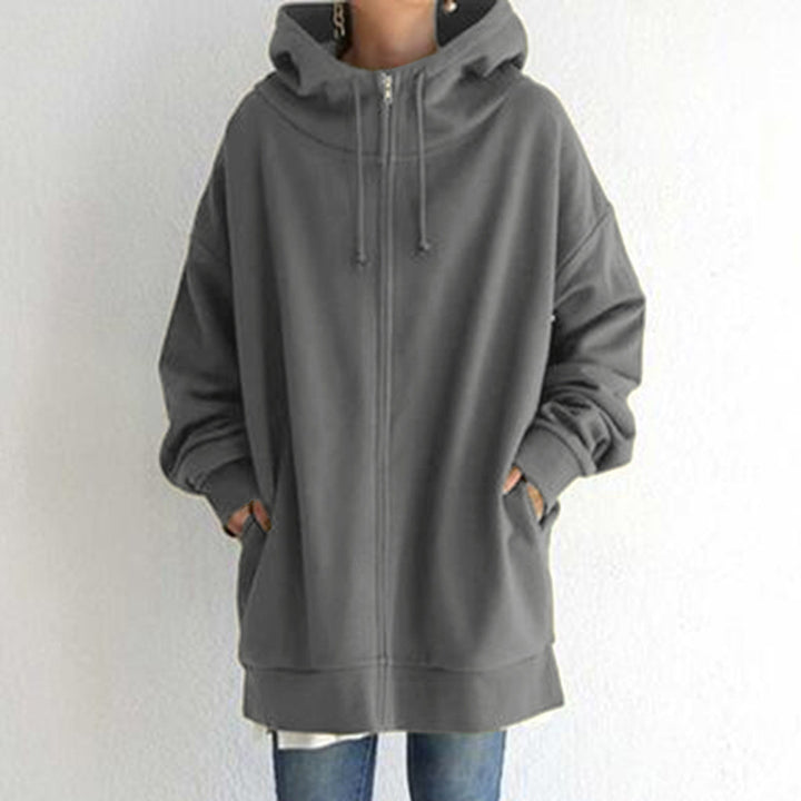 Women's oversized hooded long pullover with zipper and side pockets Mune Fashion