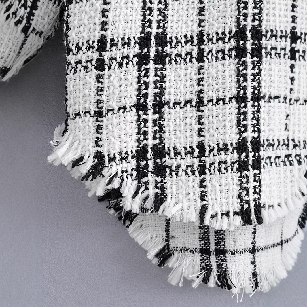 Women's Checked Boucle Shirt Jacket in Oversized Shacket Style with Chest Pockets Mune Fashion