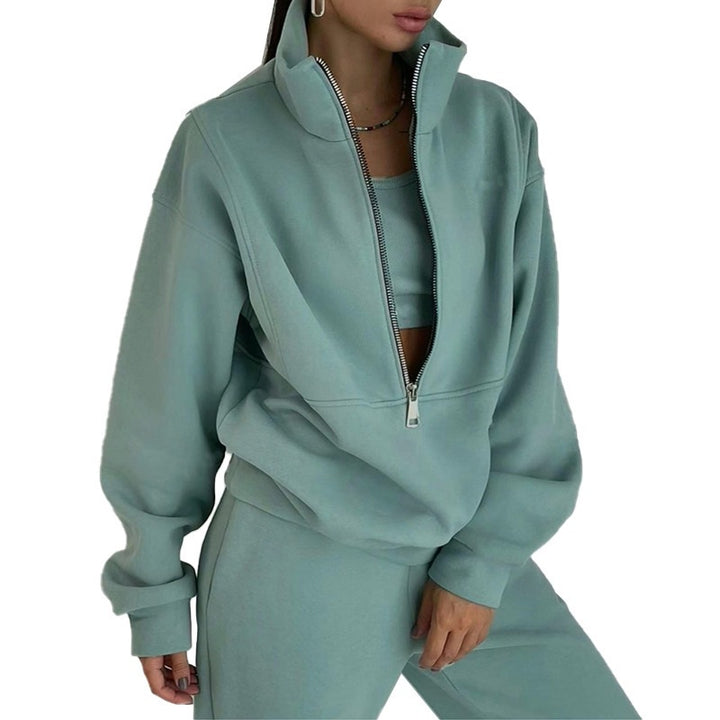 Ladies nan short half-zip sweatshirt and jogging pants set with stand-up collar, oversized cut and soft French terry Mune Fashion