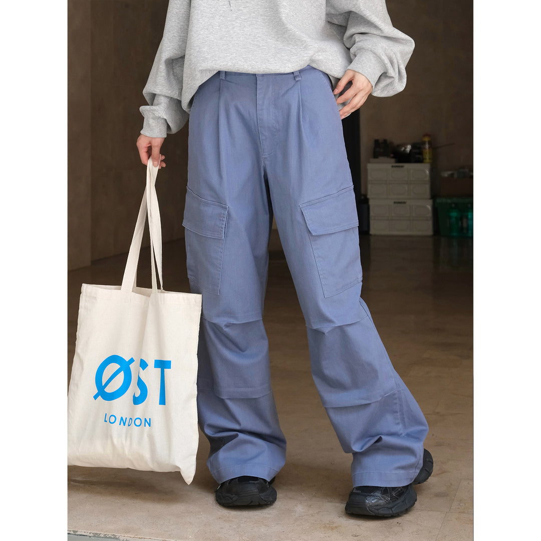 Women's Wide Cargo Palazzo Pants with Pleats and Large Flap Pockets Mune Fashion