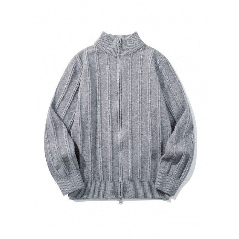 Unisex Zip Sweater with Stand-Up Collar and Vertical Structure Mune Fashion