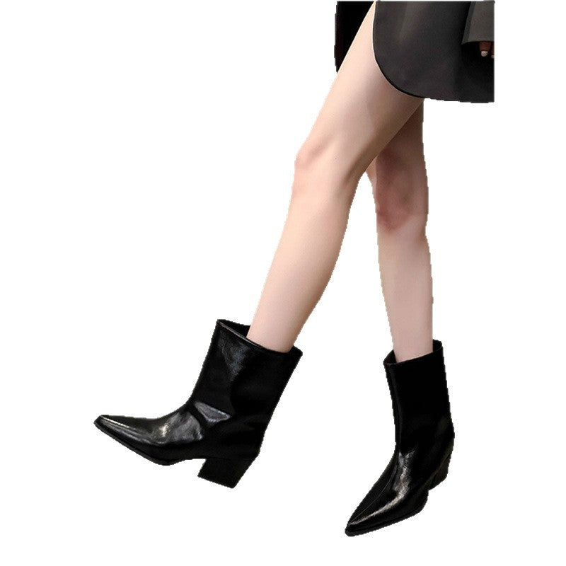 Women's pointed-toe mid-height ankle boots with sculpted block heel Mune Fashion