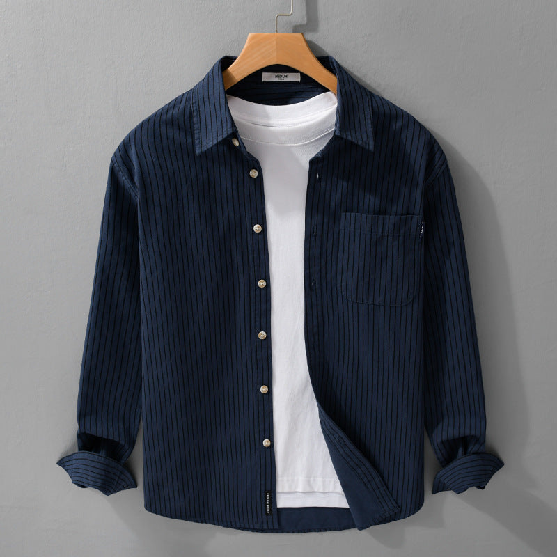 Men's Shirt Jackets-Cut with fine pinstripe and soft cotton blend Mune Fashion